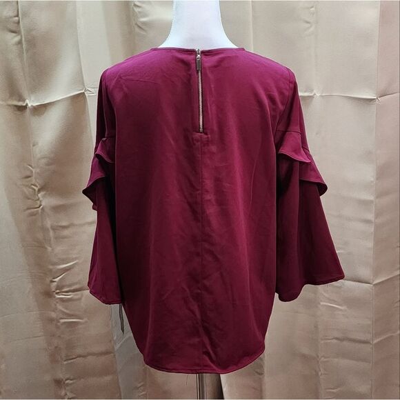 Alfani Dark Pink Ruffle Sleeve Popover Blouse Size Large Petite - Picture 9 of 10